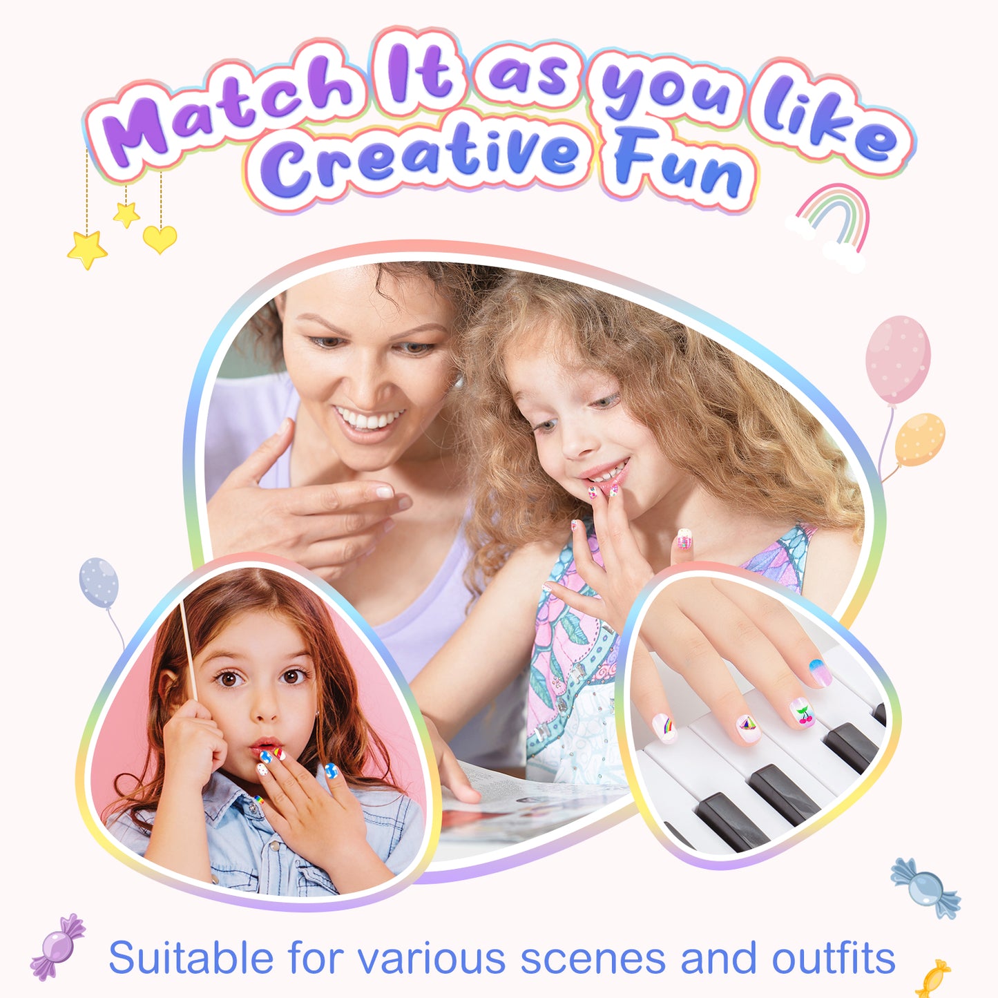 AIQIUSHA FAKE PRESS ON NAILS FOR KIDS