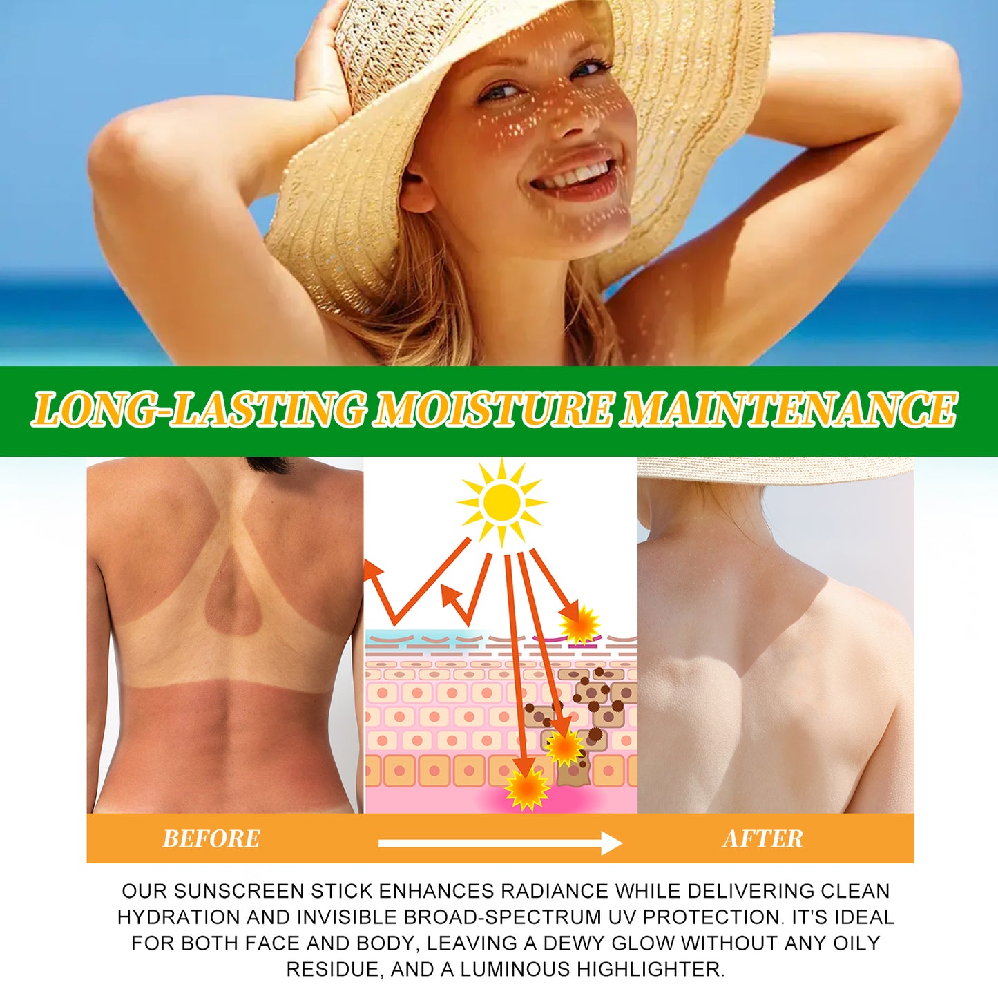 HZNBNBQN DOUBLE SHIELD SUN STICK LONG-LASTING & WATER-RESISTANT SPF50+
