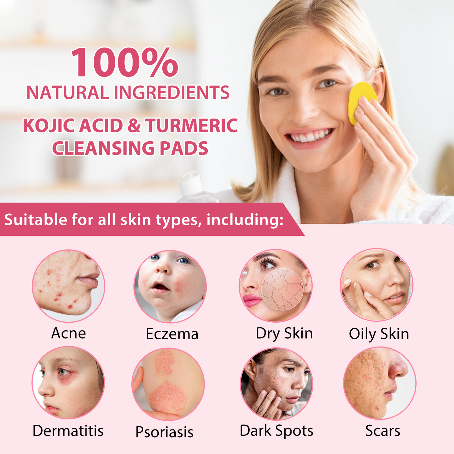 VIOFAIRY KOJIC ACID & TURMERIC CLEANSING PADS,Brightens & Energizes Skin