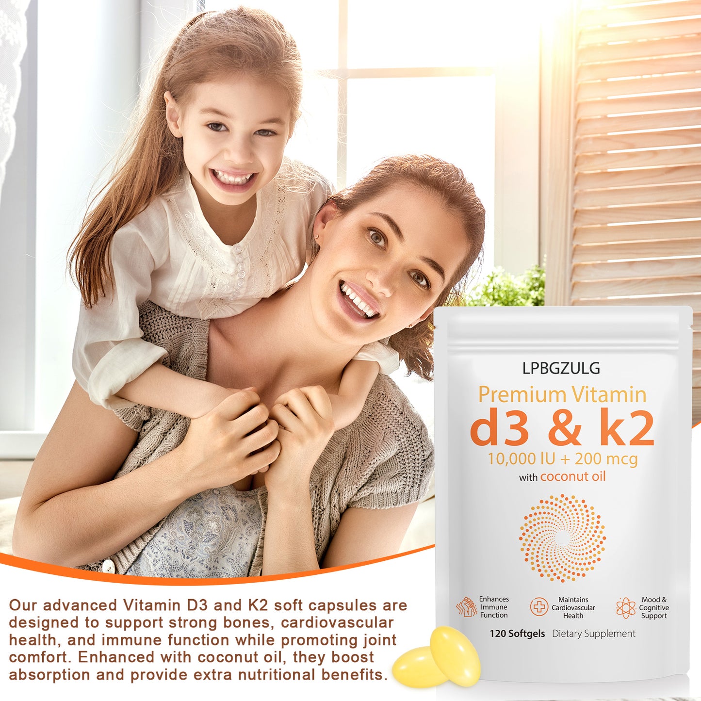 LPBGZULG Premium Vitamin d3 & k2 with coconut oil