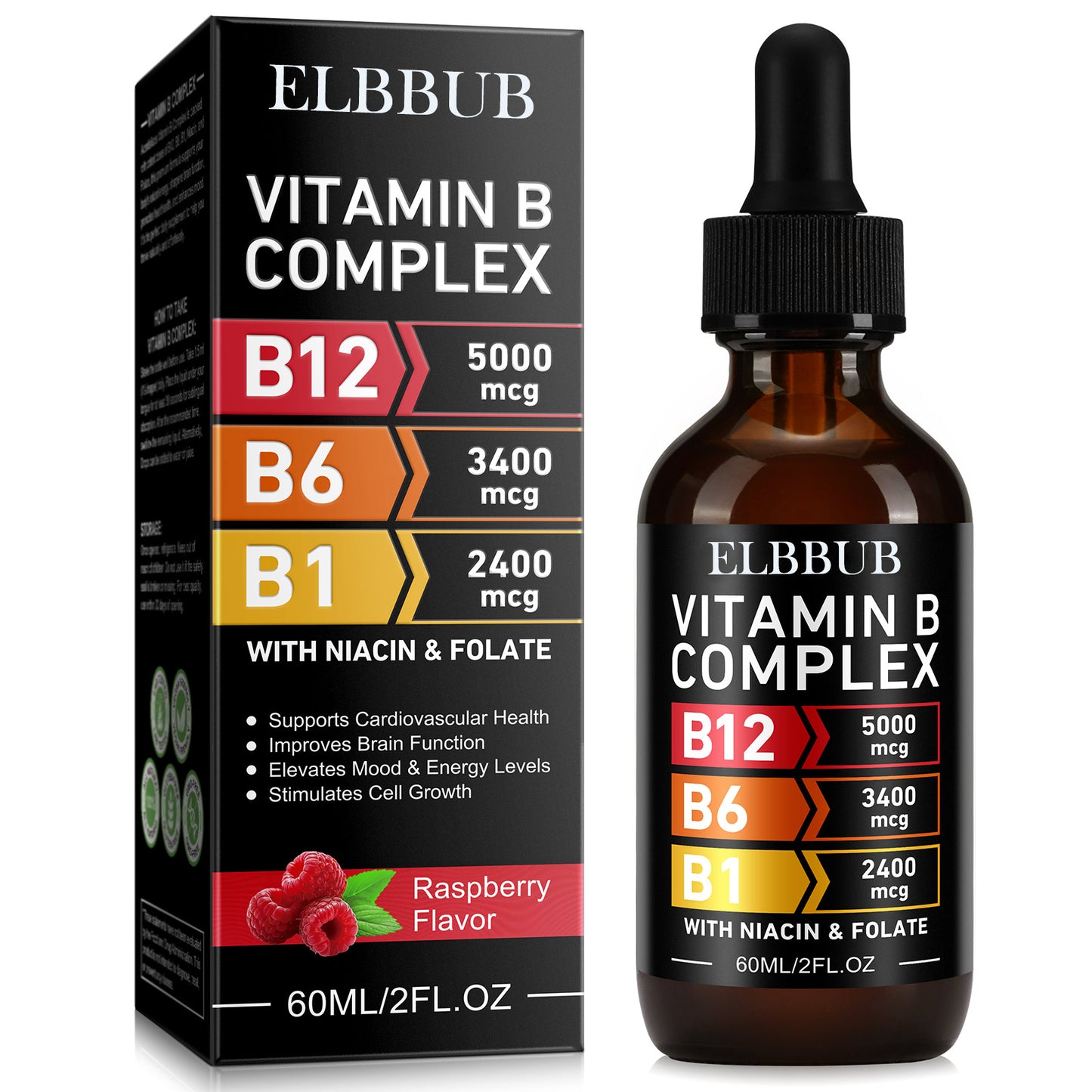 ELBBUB VITAMIN B ,COMPLEX B12 5000mcg,B6 3400mcg,B1 2400mcg, WITH NIACIN & FOLATE