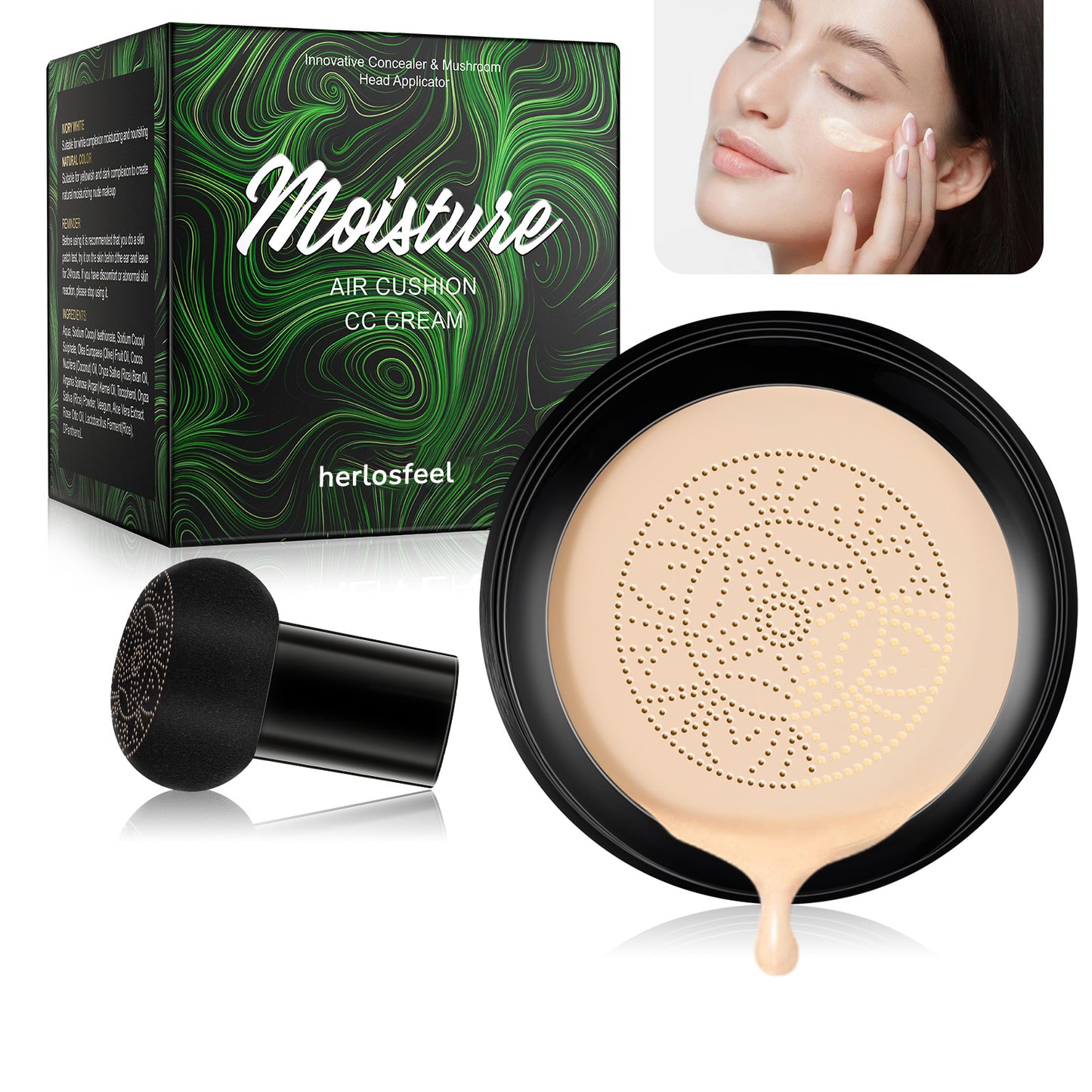 herlosfeel Mushroom Head Air Cushion CC Cream, BB Cream Foundation