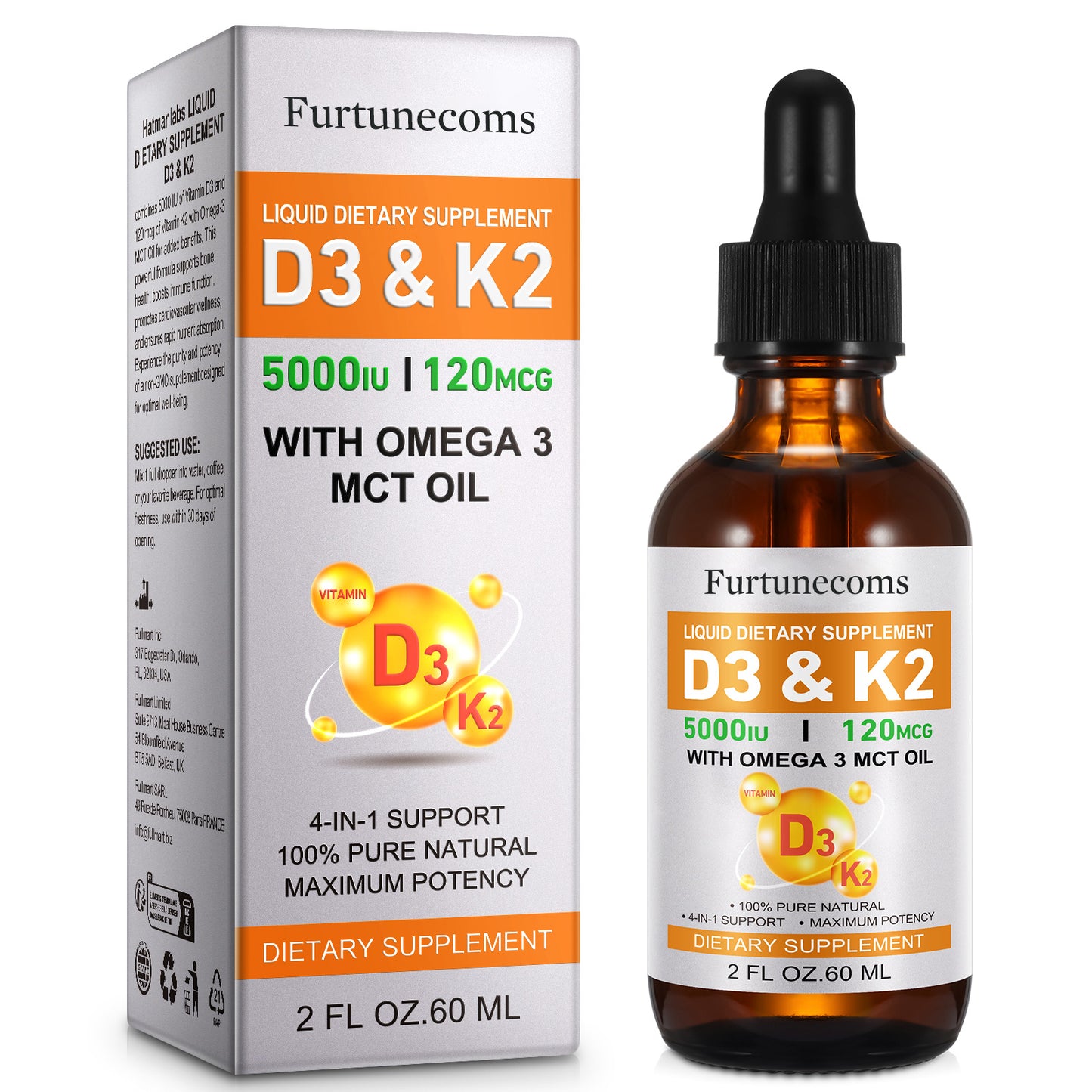 Furtunecoms LIQUID DIETARY SUPPLEMENT D3 & K2 WITH OMEGA 3 MCT OIL