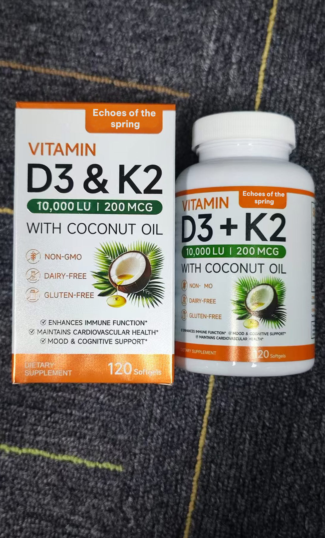 Echoes of the spring VITAMIN D3 & K2 10,000 LU I 200 MCG WITH COCONUT OIL