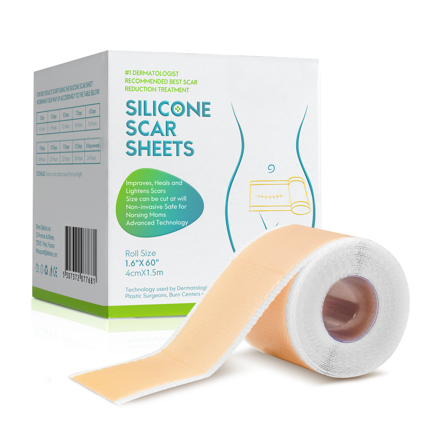 Silicone Scar Sheets, Professional Silicone Scar Sheets,Scar Silicone Tape Strips, Scar Removal Sheets for C-Section,Surgery,Burn,Keloid,Acne (1.5 Meters(4 Month Supply)