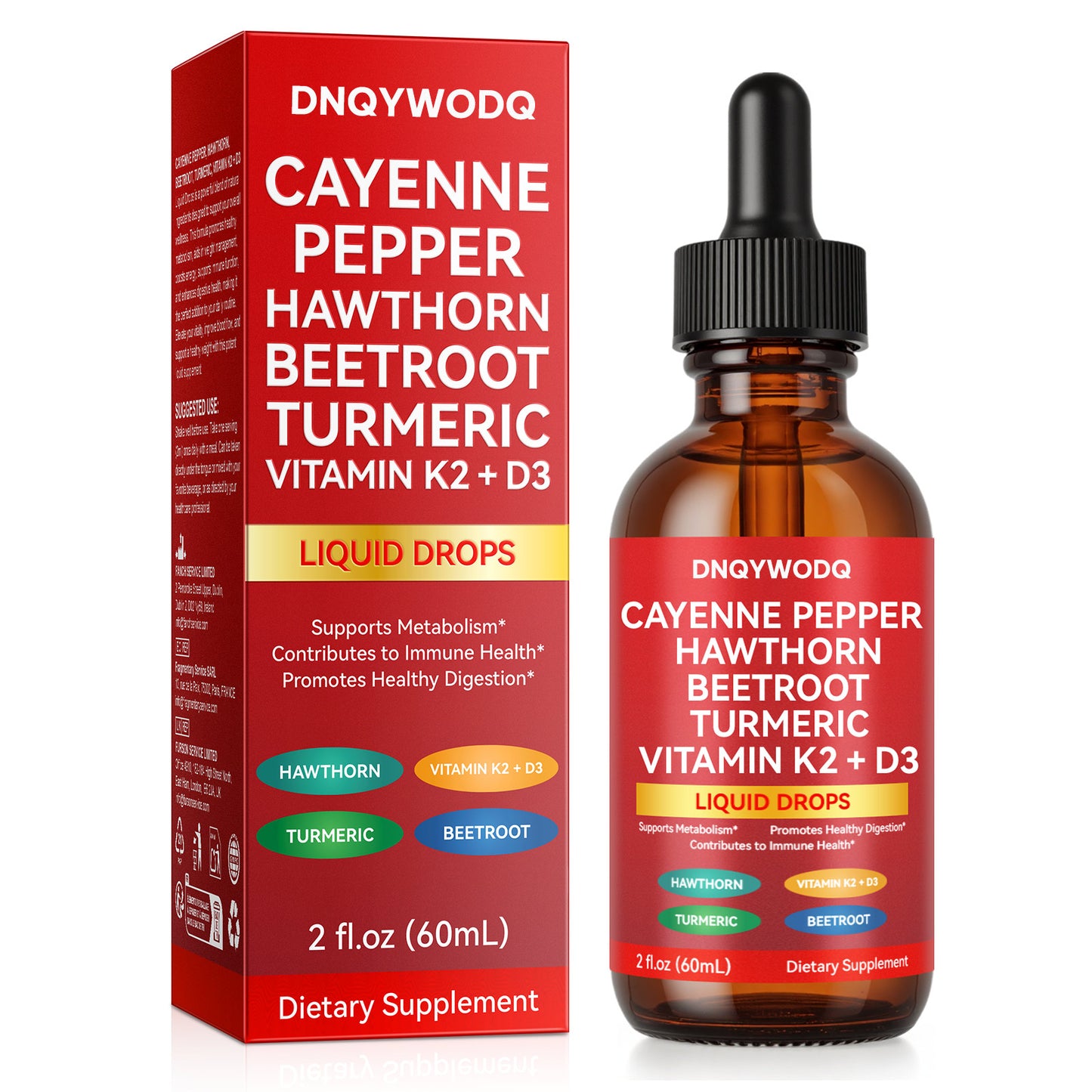 DNQYWODQ CAYENNE PEPPER HAWTHORN BEETROOT TURMERIC VITAMIN K2 + D3