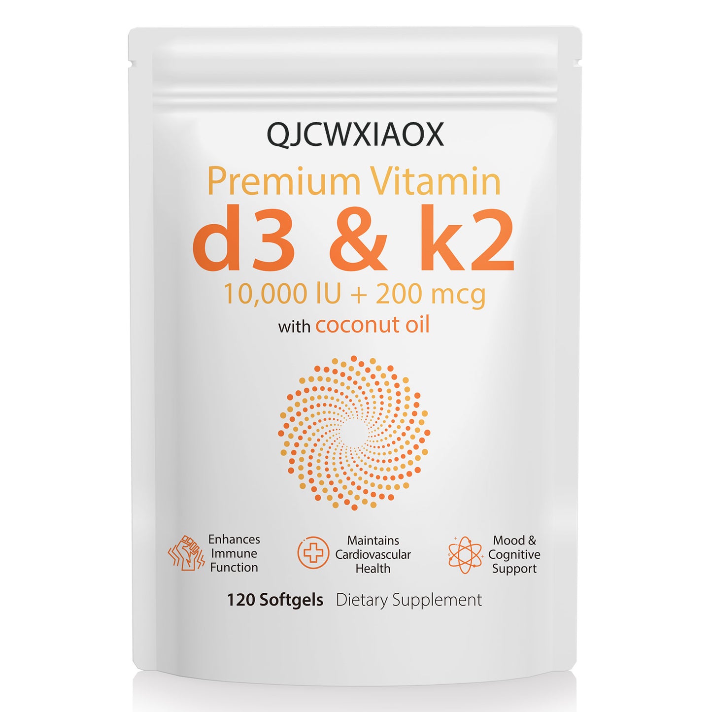 QJCWXIAOX Premium Vitamin d3 & k2 10,000 lU + 200 mcg with coconut oil