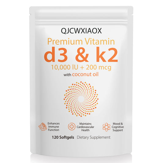 QJCWXIAOX Premium Vitamin d3 & k2 10,000 lU + 200 mcg with coconut oil