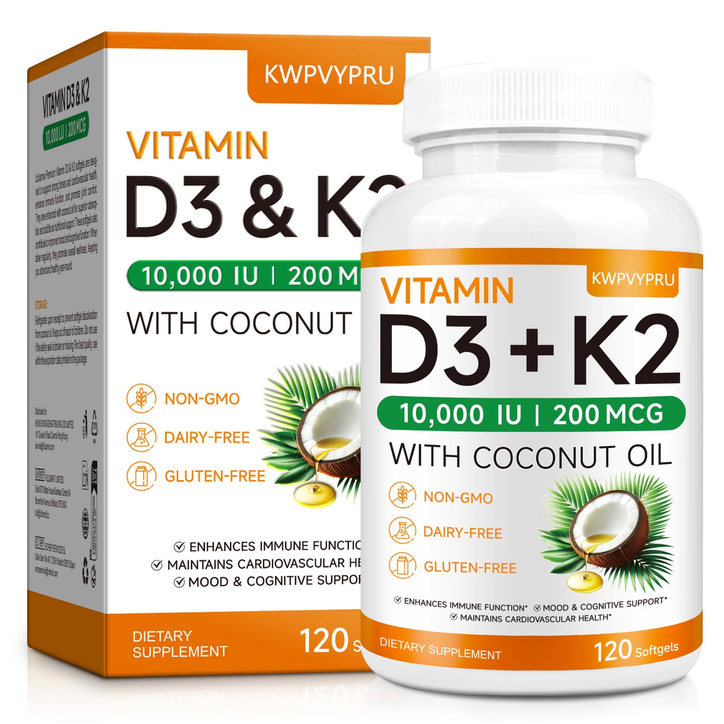 KWPVYPRU VITAMIN D3 & K2 10,000 LU I 200 MCG WITH COCONUT OIL