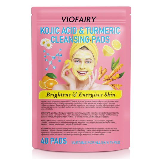 VIOFAIRY KOJIC ACID & TURMERIC CLEANSING PADS，Brightens & Energizes Skin