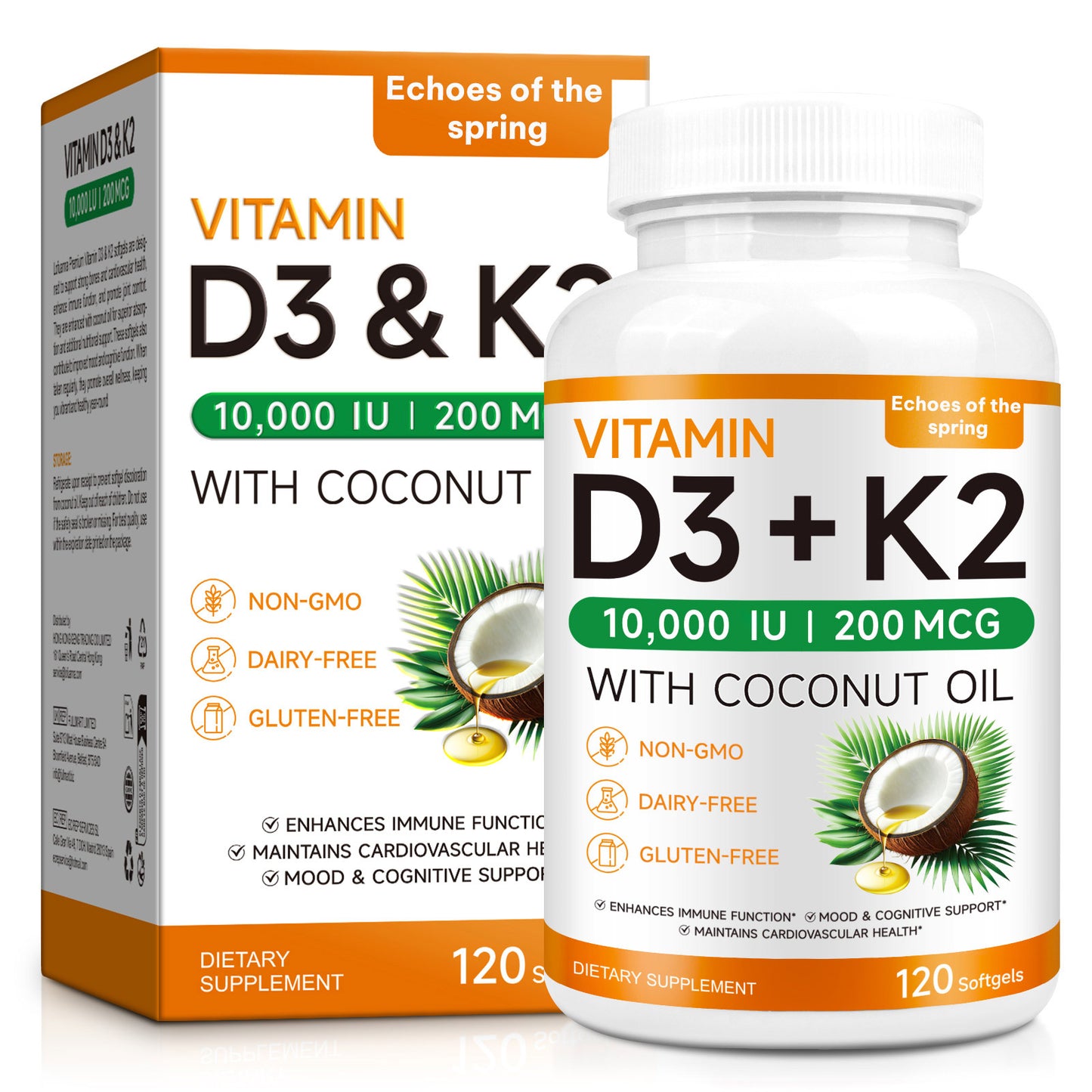 Echoes of the spring VITAMIN D3 & K2 10,000 LU I 200 MCG WITH COCONUT OIL