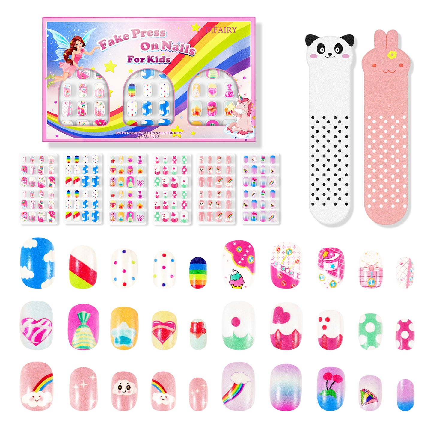 D.FAIRY Fake Press on Naiis For Kids