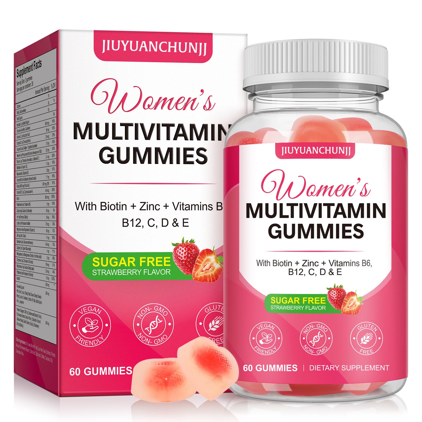 JIUYUANCHUNJJ WOMEN'S MULTIVITAMIN GUMMIES WITH BIOTIN + ZINC + VITAMINS B6,B12,C,D&E
