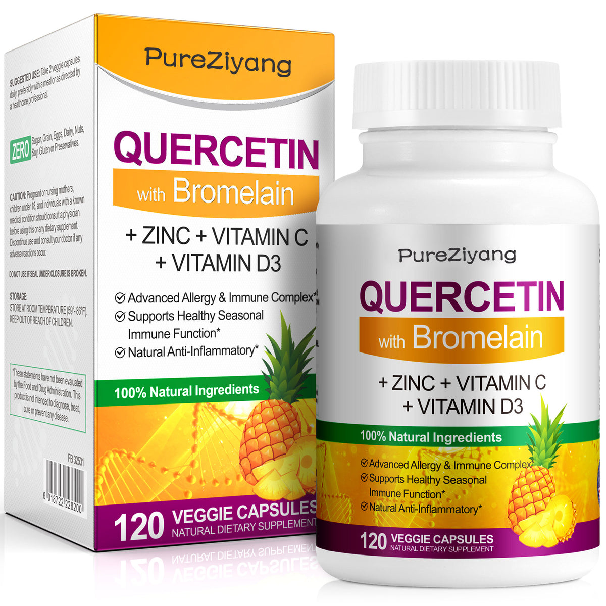 PureZiyang Quercetin With Bromelain Veggie Capsules