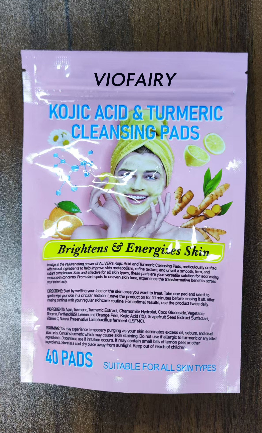 VIOFAIRY KOJIC ACID & TURMERIC CLEANSING PADS，Brightens & Energizes Skin