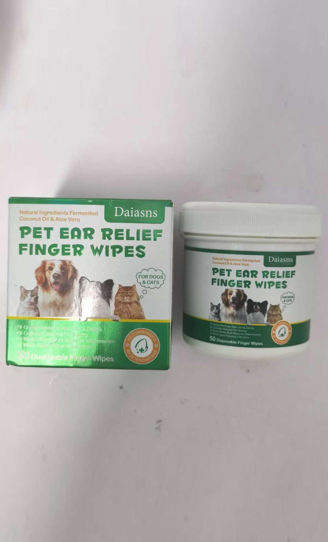 Daiasns PET EAR RELIEF FINGER WIPES FOR DOGS & CATS
