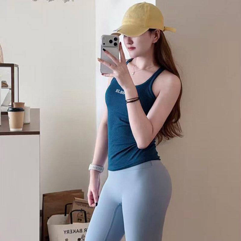 ELBBUB Women Slim Fit Camisole Tank Top, Sleeveless Spaghetti Strap Basic Cami Shirt for Daily Yoga Layering