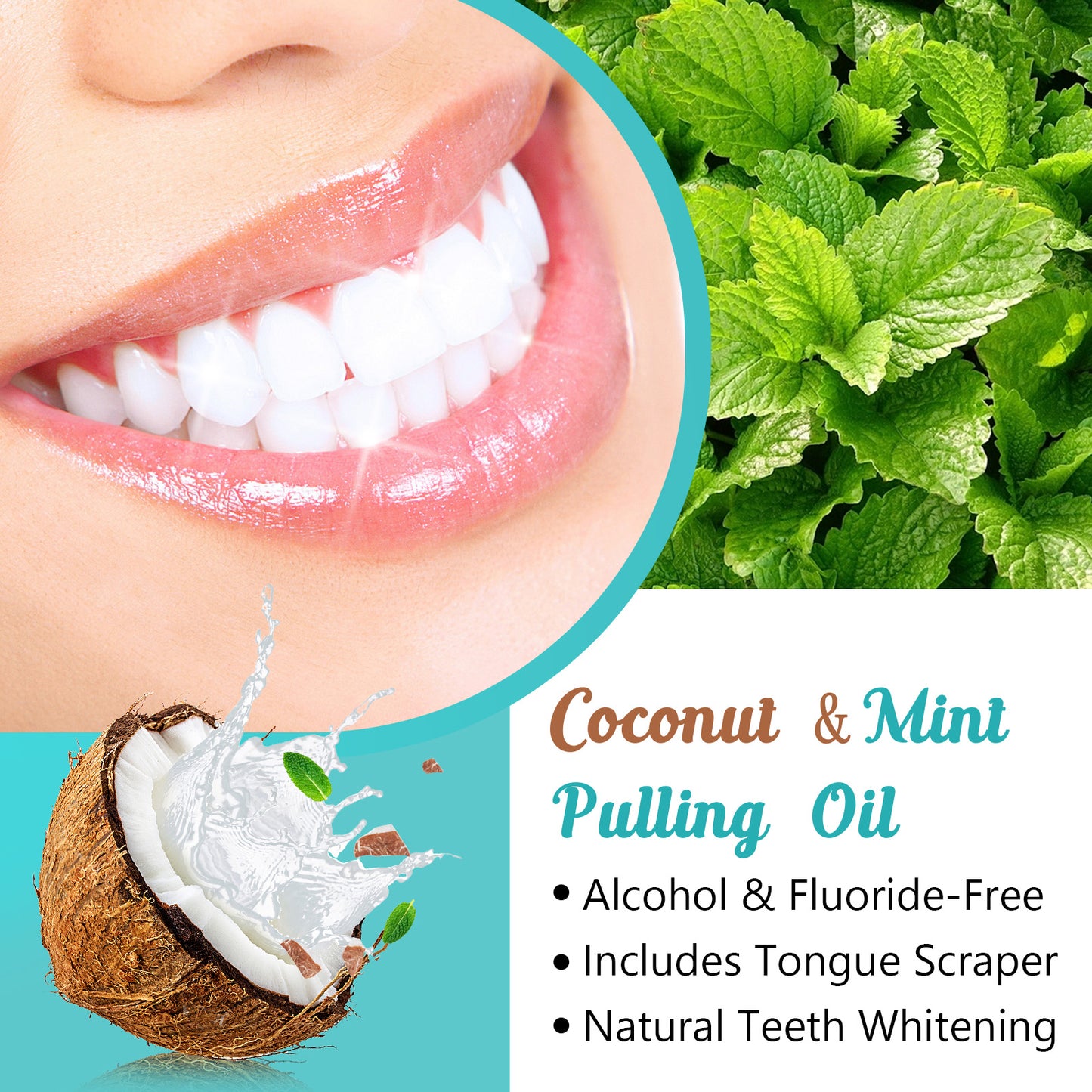 KCDAQREQ Coconut & Mint AYURVEDIC PULLING OIL NATURAL TEETH WHITENING