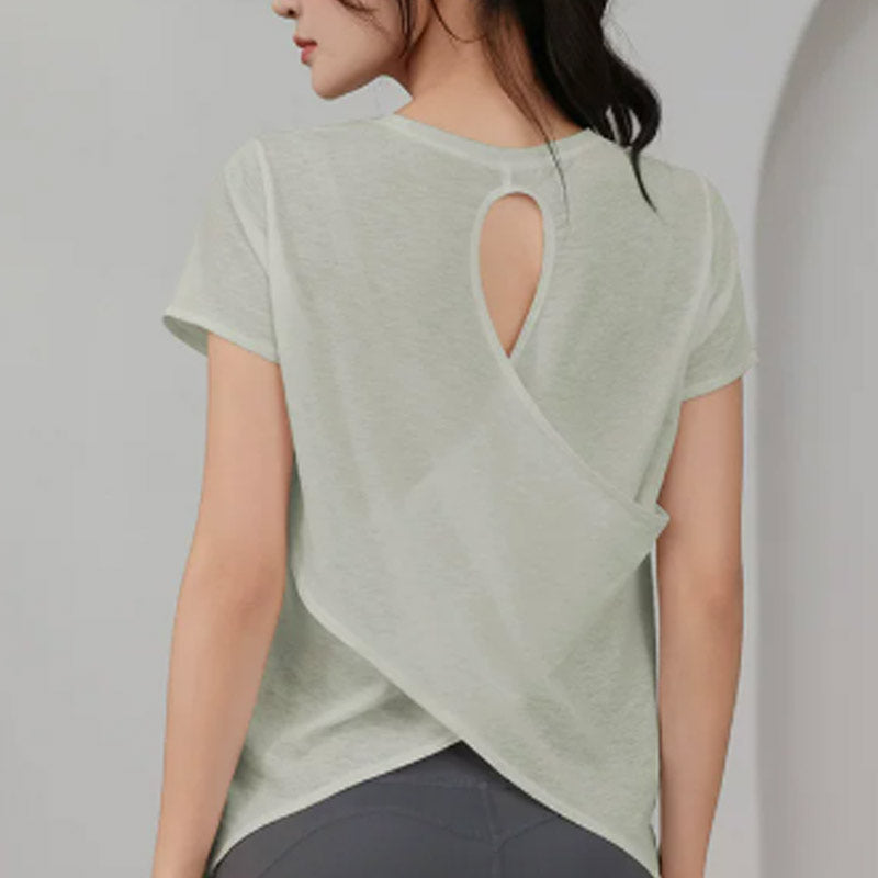 ELBBUB Women Beach Cover Up Short Sleeve T Shirt, Back Cutout Lightweight Loose Fit Beachwear, Casual Summer Coverups for Swim
